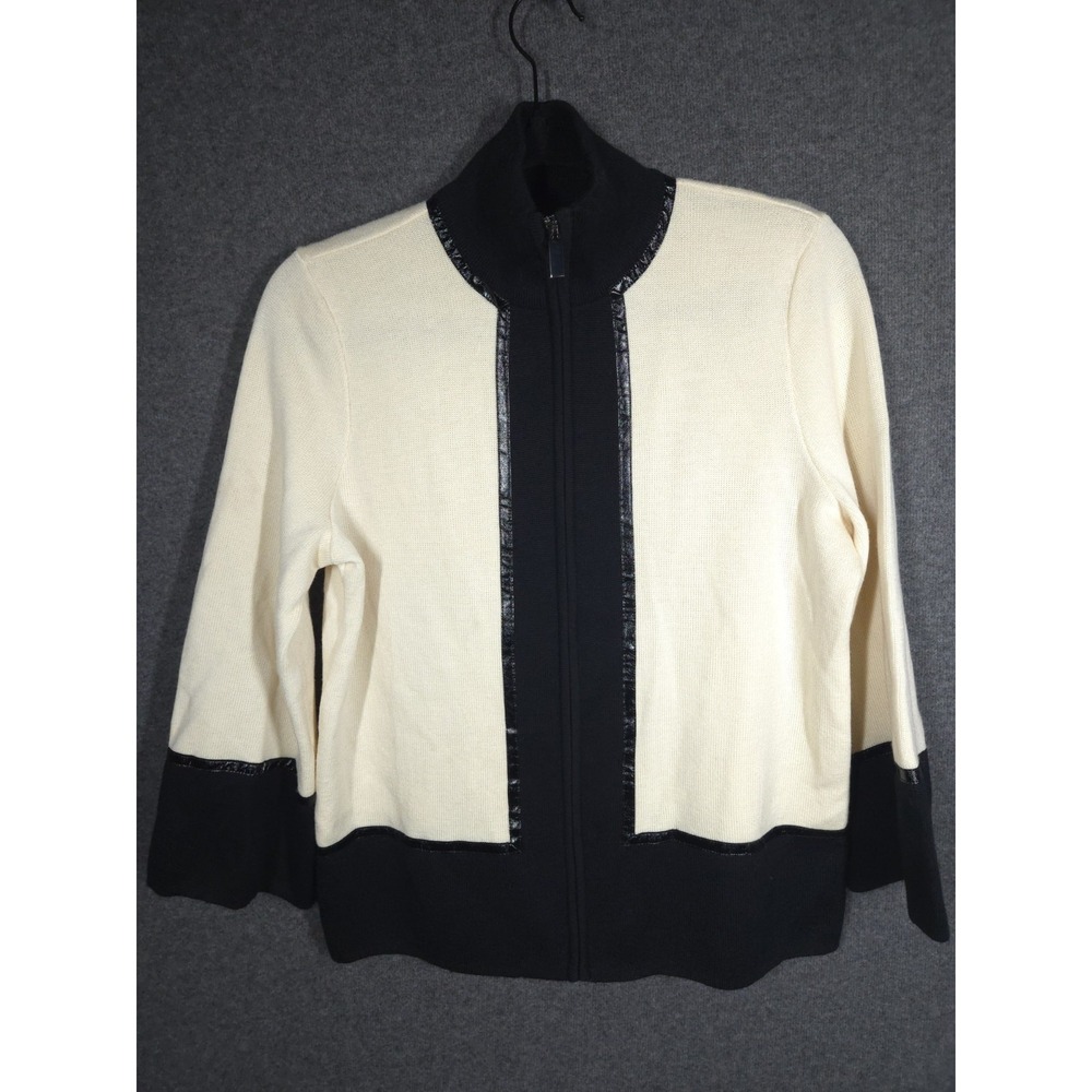 Dana Buchman Womens M Merino‎ Wool Cardigan Sweater Jacket Zip Chic Old Money